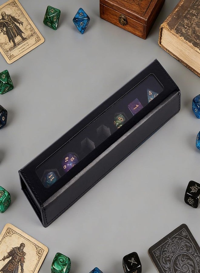 MAYJOYDIY 7-Slot Leather Dice Case Box Rectangle Gift Boxes Dice Organizer Boxes with Visible Window Lid for MTG DM and Player, Black - Image 5