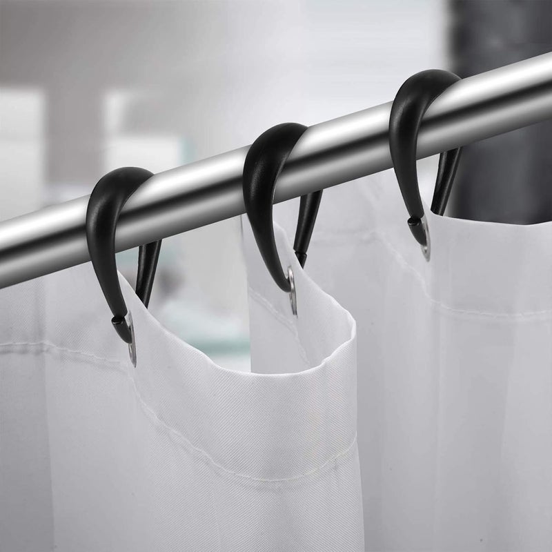 Qulable Shower Curtain Rings, 12 Pcs Plastic Hooks Drop-Shape Rings Hook Hanger for Bathroom Shower Rod, Easy Snap Closure (Black) - Image 3