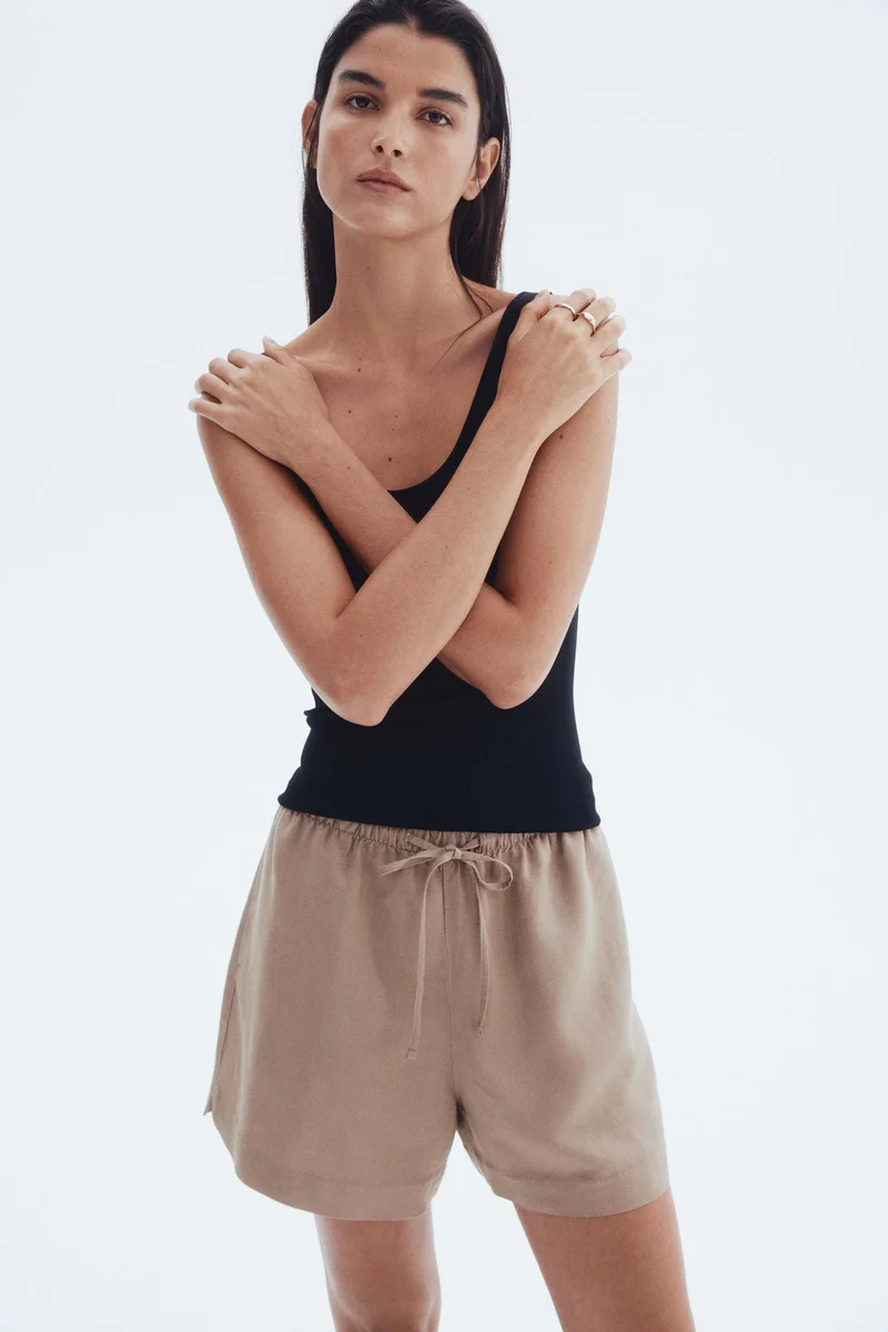 H&M Linen-blend drawstring shorts