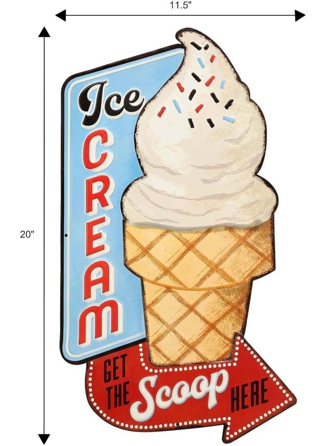 Open Road Brands Ice Cream Get the Scoop Here Embossed Metal Sign - Vintage Diner Ice Cream Sign for Kitchen or Man Cave - Image 2