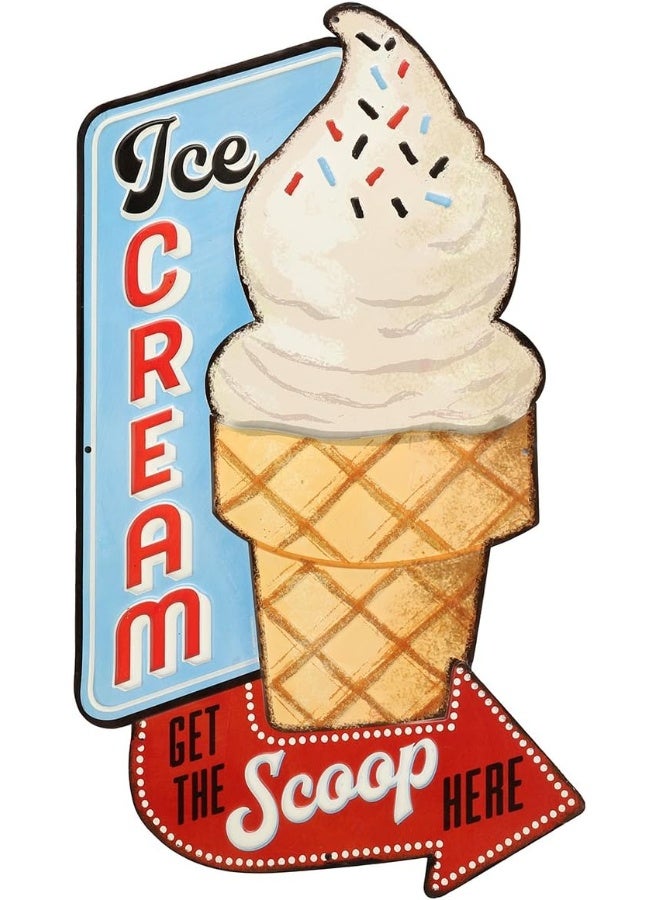 Open Road Brands Ice Cream Get the Scoop Here Embossed Metal Sign - Vintage Diner Ice Cream Sign for Kitchen or Man Cave - Image 1