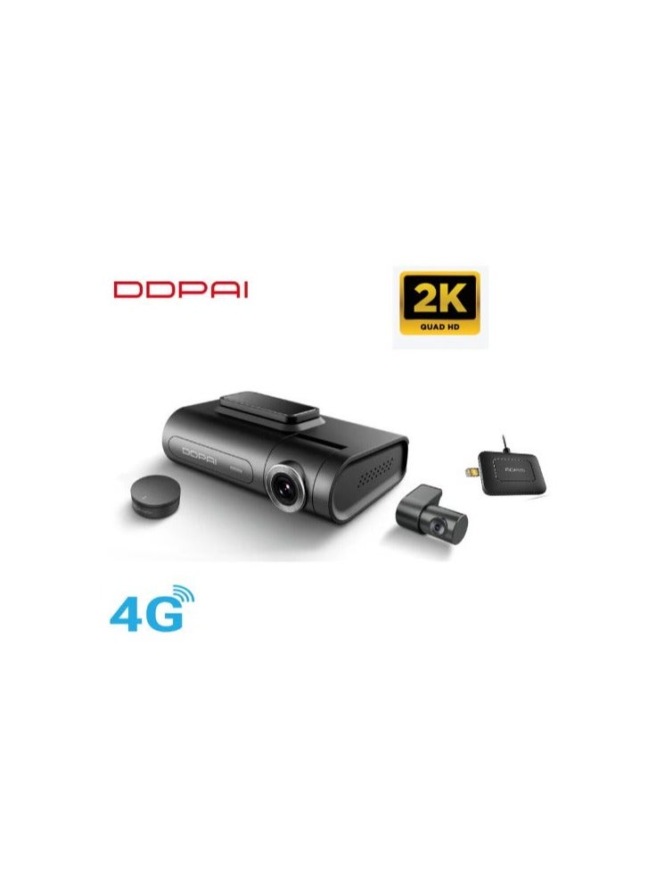 DDPAI X2S Pro 4G Dual Dash Cam with GPS, Remote Live View & Tracking, 2K Front + 1080P Rear Recording, Parking Surveillance Mode, G-Sensor, WiFi App Control & Cloud Storage – Black - Image 1