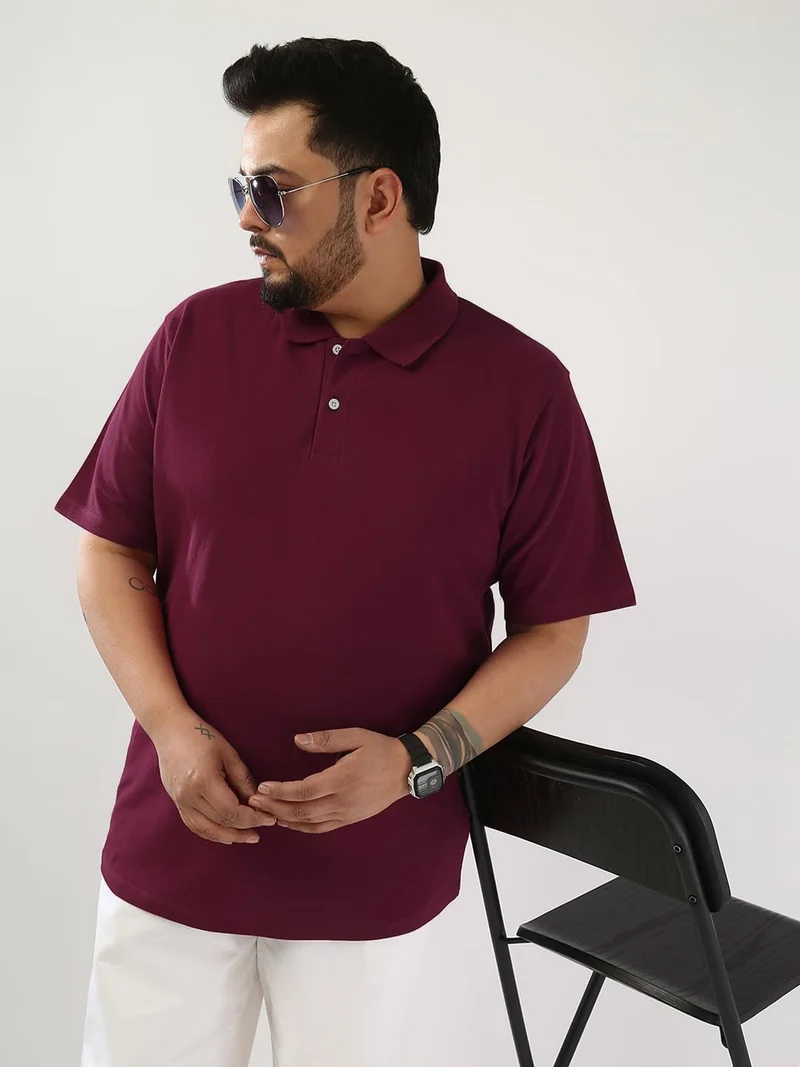 Urbano Plus Men's Wine Solid Regular Fit Half Sleeve Cotton Polo T-Shirt