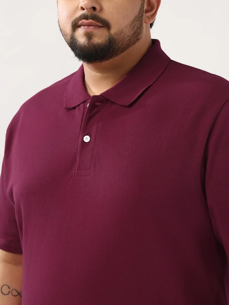 Urbano Fashion  Urbano Plus Men's Wine Solid Regular Fit Half Sleeve Cotton Polo T-Shirt  | Best Price UAE