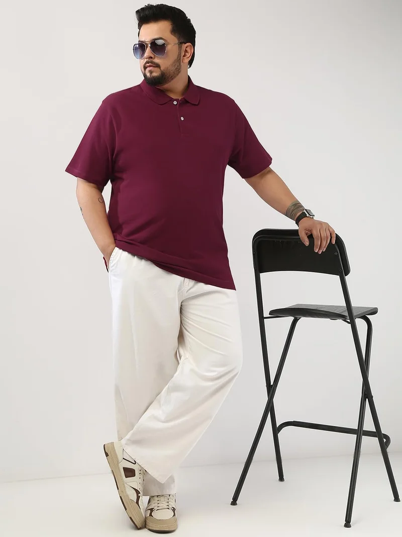 Urbano Fashion  Urbano Plus Men's Wine Solid Regular Fit Half Sleeve Cotton Polo T-Shirt  | Best Price UAE