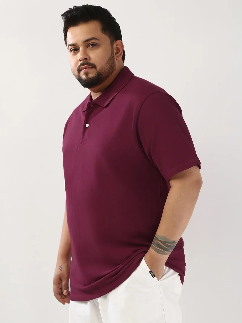 Urbano Fashion  Urbano Plus Men's Wine Solid Regular Fit Half Sleeve Cotton Polo T-Shirt  | Best Price UAE