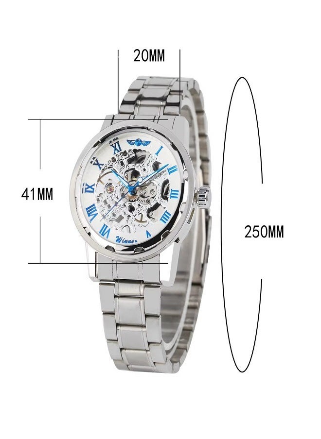 Winner Luxury Mechanical Watches Men's Manual Zigzag Stainless Steel Skeleton Wristwatch Luminous Silver Hollow Design  - Image 3