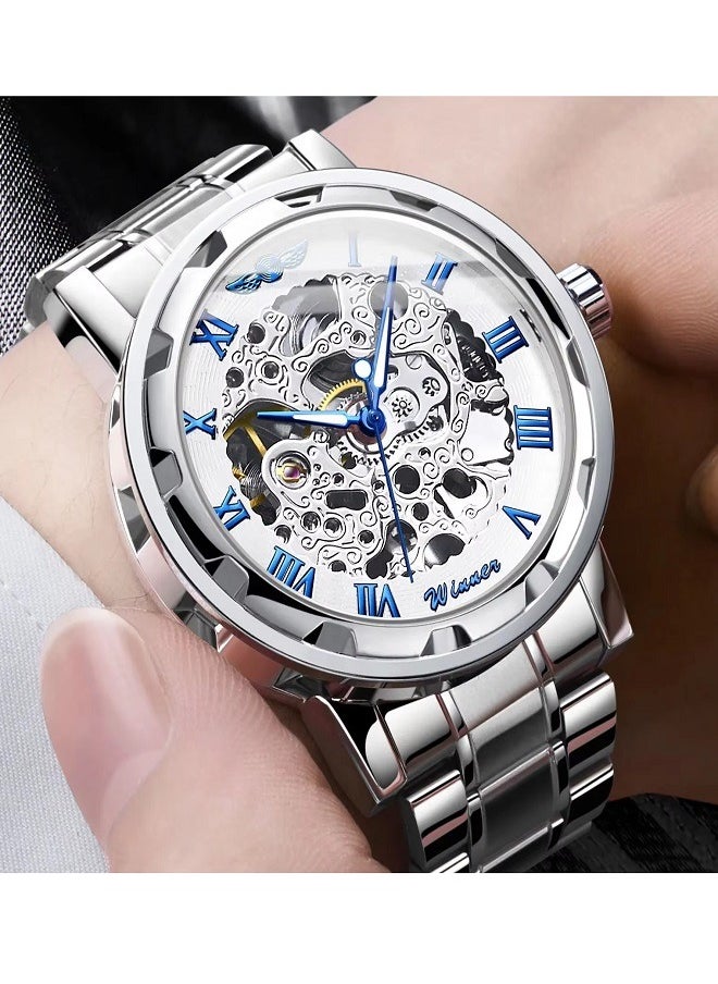 Winner Luxury Mechanical Watches Men's Manual Zigzag Stainless Steel Skeleton Wristwatch Luminous Silver Hollow Design  - Image 5