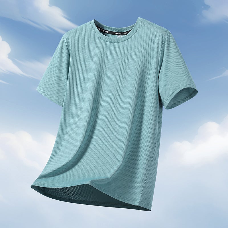 New Summer Ice Silk Shirt Elastic Quick-Drying Breathable Short-Sleeved Large Size Men'S Light Black - Image 2