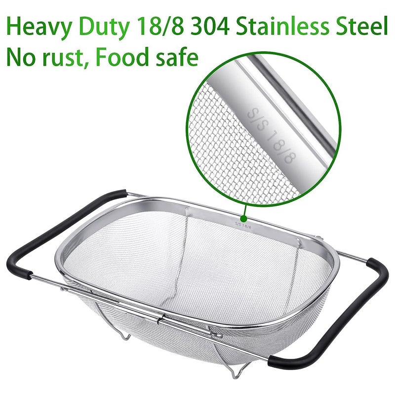Dayanidhi Adjustable Sink Colander Strainer with NonSlip Rubber Grip Expandable Handle Stainless Steel Storage Organizer Kitchen Sink Basket for Washing Fruit Rice Vegetable Noodles Pack of 1 - Image 3