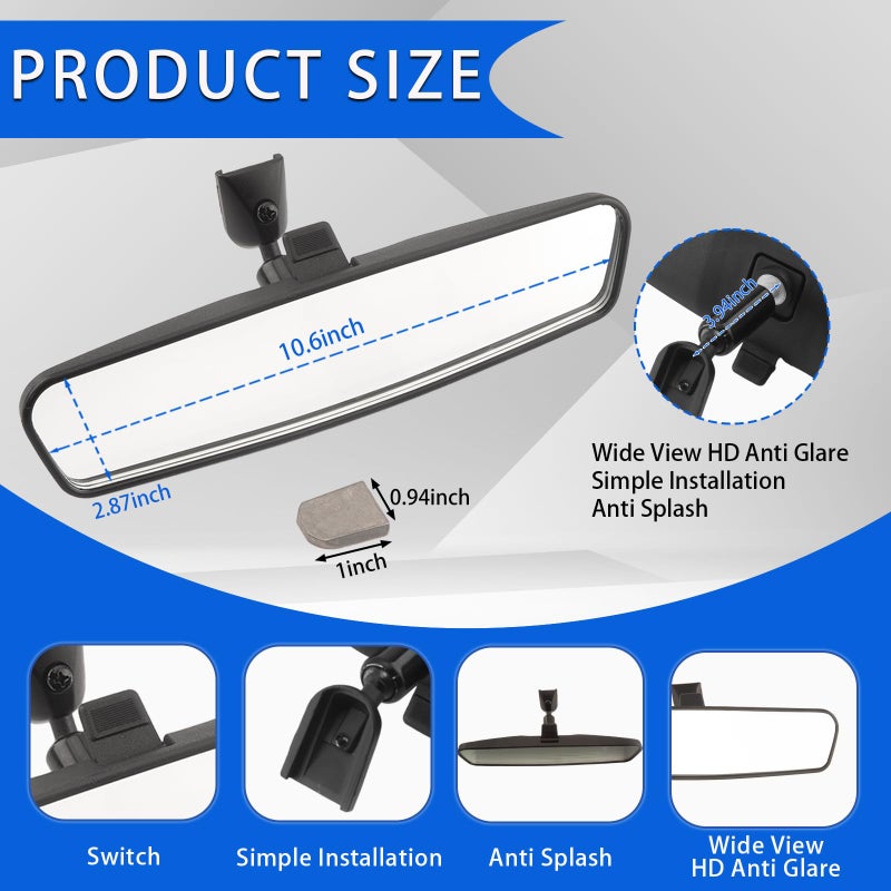 NINGFIST Rear View Mirror - NINGFIST Premium Wide Angle Rearview Mirror with Mounting Base,Universal Type Fit for Toyota, Ford, Jeep, Hyundai, Kia, Nissan, Subaru, Mazda, Chevrolet and More - Image 4