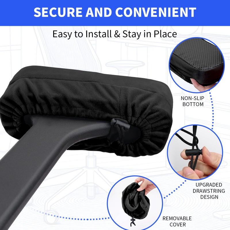 YOUFi Office Chair Arm Pads Extra Soft Velvet Arm Rest Covers for Elbows & Forearms Pressure Relief, Set of 2 Armrest Covers for Desk Chair, Gaming Chair (Black) - Image 5