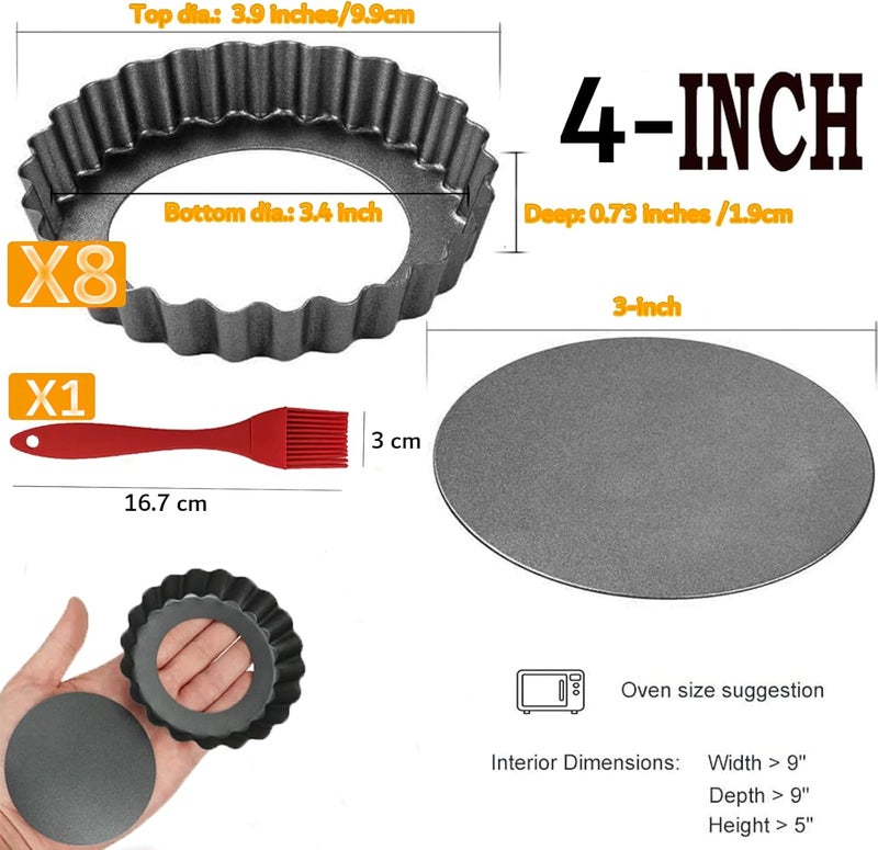 DATANYA 12Packs Mini Tart Pans 4 Inch Tart Pan Removable Bottom Round Nonstick Quiche Pan, Heavy Duty Fluted Side for Pies, Mousse Cakes, Dessert Baking - Image 2
