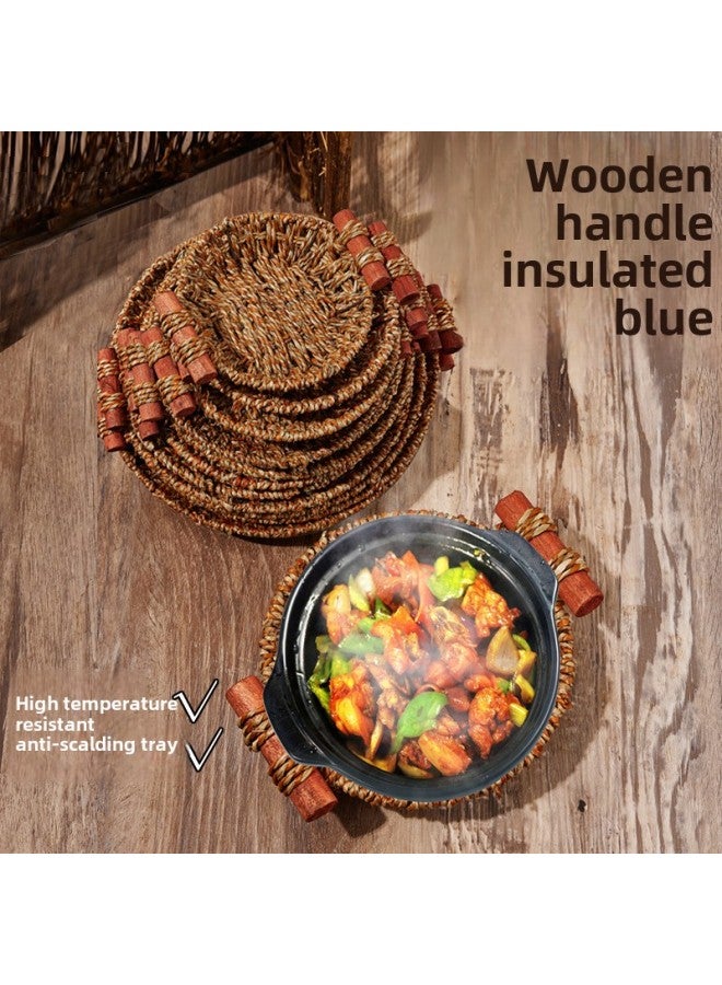 Special Tray For Straw Pot Rice High Temperature Resistant Casserole Heat Insulation Pad Stone Pot Anti-scalding Rattan Basket Commercial Dry Pot Base Basket-Color:18cm Wooden Handle Insulation Holder-Specifications:See Description For Specifications  - Image 2