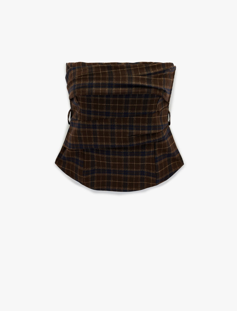 KOTON Plaid Strapless Blouse - Image 3