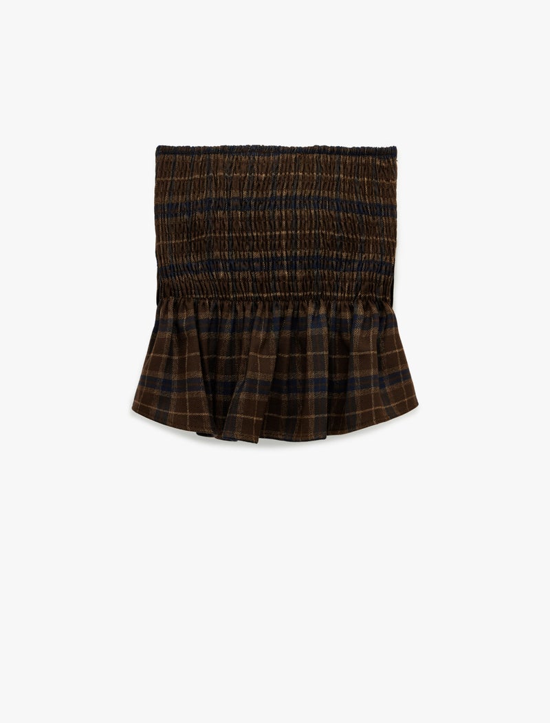 KOTON Plaid Strapless Blouse - Image 4