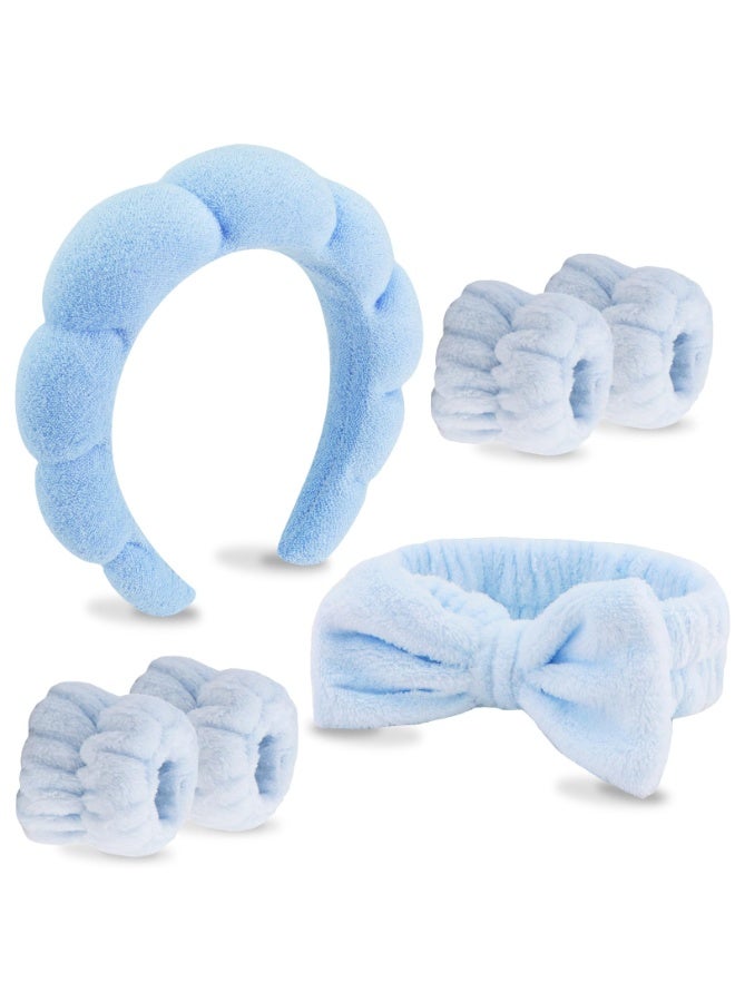 Sponge Puffy Spa Headband & Wristband Set for Face Washing, Makeup, Skin Care - 6 Pcs - Image 1