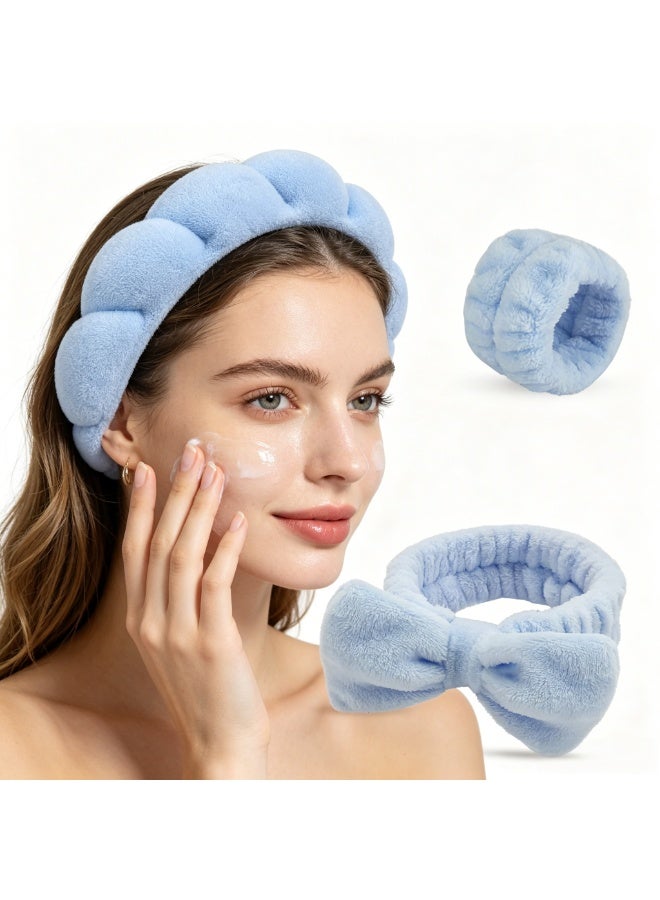 Sponge Puffy Spa Headband & Wristband Set for Face Washing, Makeup, Skin Care - 6 Pcs - Image 5