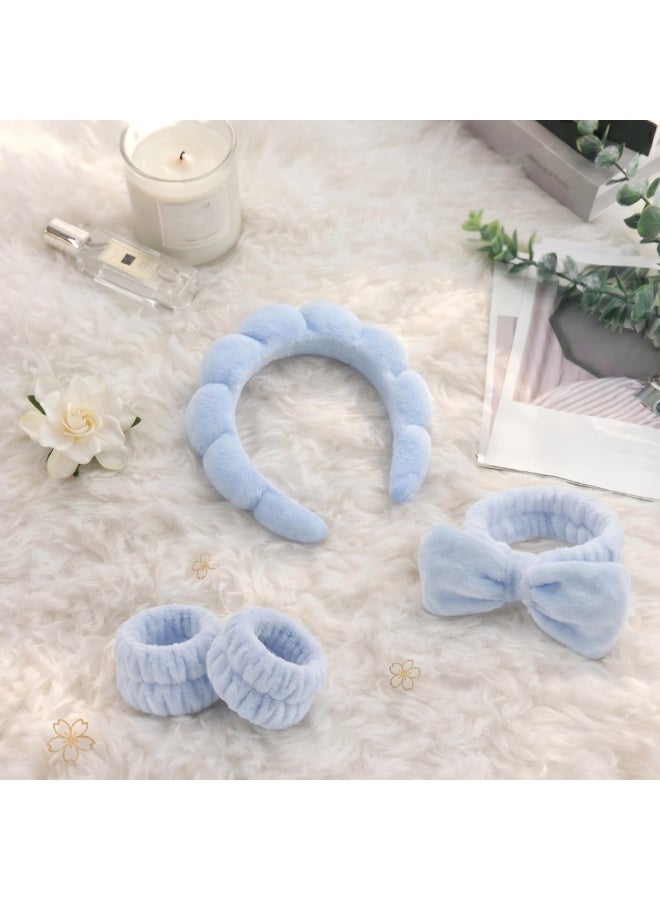 Sponge Puffy Spa Headband & Wristband Set for Face Washing, Makeup, Skin Care - 6 Pcs - Image 3