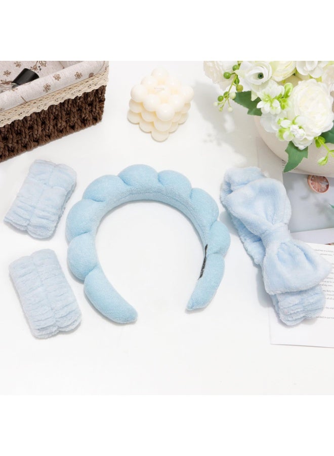 Sponge Puffy Spa Headband & Wristband Set for Face Washing, Makeup, Skin Care - 6 Pcs - Image 4