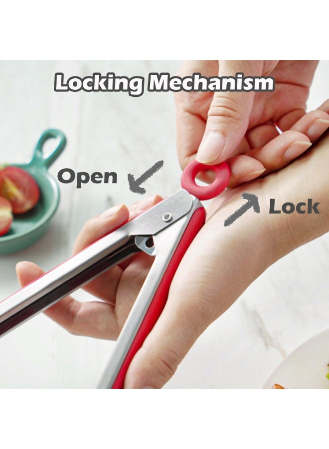 HOMESTAR 3Pcs Silicone Food Tongs Set , Professional Serving, BBQ and Kitchen Tongs With Slotted Spatula, Non-Slip Heat Resistant For Grilling and Frying , Non-Stick Cookware Tongs, Red, 27 cm - Image 3