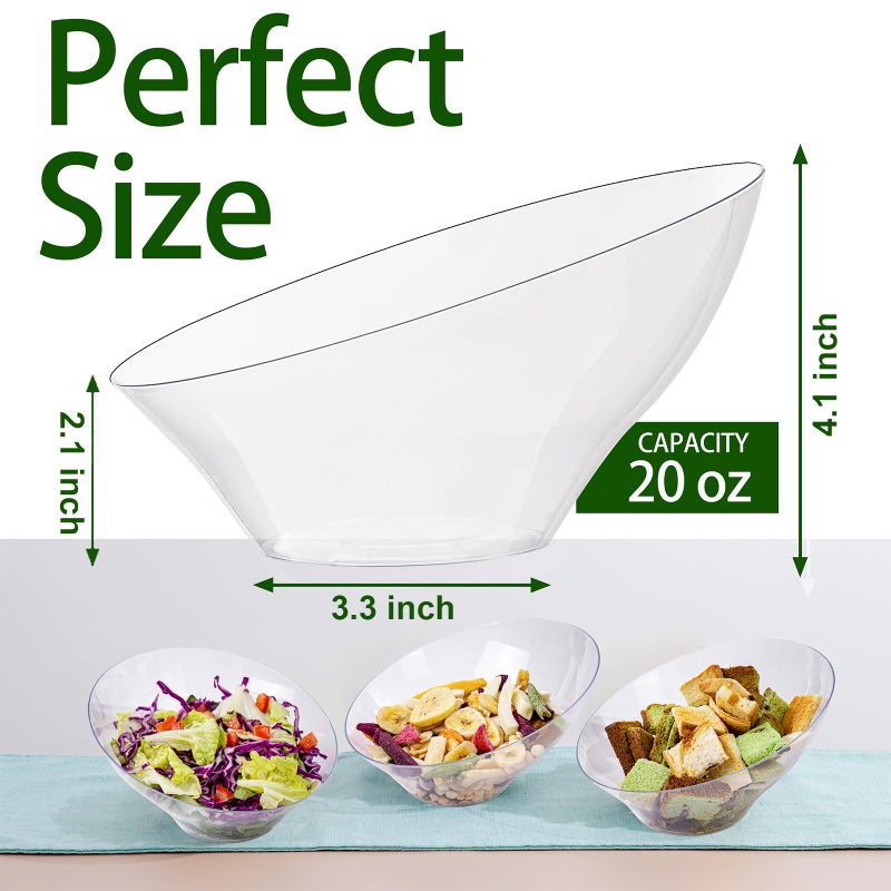 bUCLA 12 Pack Clear Plastic Serving Bowls - 20 OZ Angled Serving Bowls Disposable for Chip,Candy,Salad & Fruit - Ideal for Party & Wedding - Image 2