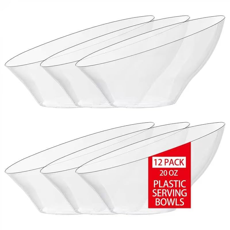 bUCLA 12 Pack Clear Plastic Serving Bowls - 20 OZ Angled Serving Bowls Disposable for Chip,Candy,Salad & Fruit - Ideal for Party & Wedding - Image 1