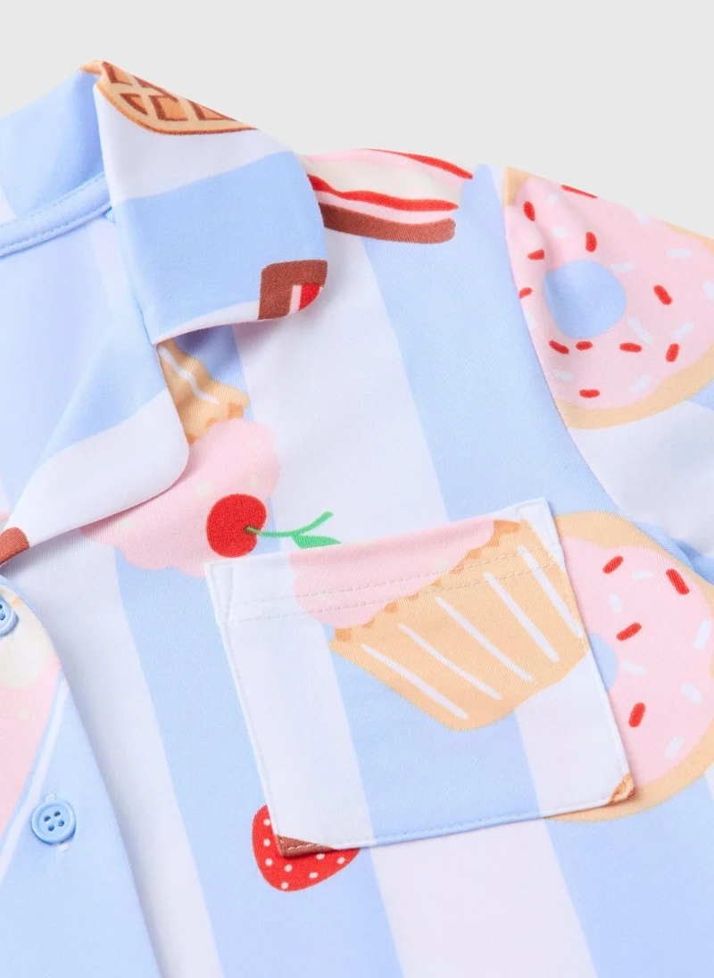 ماتلان طقم بيجامة أزرق للبنات بنقشة حلوى