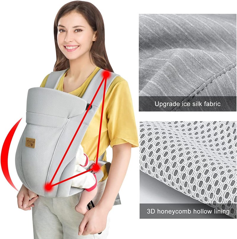 vrbabies New Upgrade Ice Silk Ergonomic Baby Wrap Carrier Newborn Toddler,Hands Free Baby Sitting Support Sling,Breathable,Perfect for Newborn Infants/Chest Carrier Babies Shower Gift（Light Grey） - Image 5
