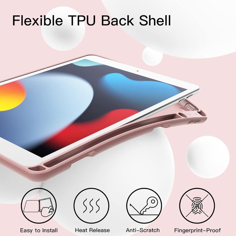 جي تيك حافظة لجهاز ايباد 10.2 بوصة 2021/2020/2019 موديل 9/8/7 مع حامل قلم، غطاء رفيع للجهاز اللوحي مع ظهر ناعم من البولي يوريثان الحراري، خاصية الاستيقاظ/السكون التلقائي باللون الذهبي الوردي - Image 3