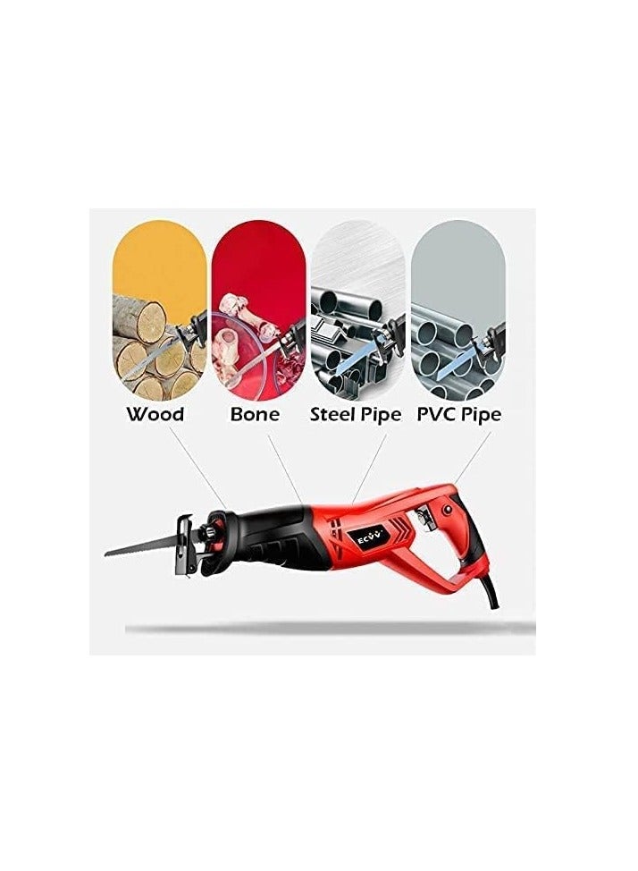 ECVV 1600W Reciprocating Saw Corded Sabre Saw with 2pcs Saw Blades 4/5" Stroke Length 2700RPM Variable Speeds Tool-free Blade Change for Wood & Metal Cutting - Image 3