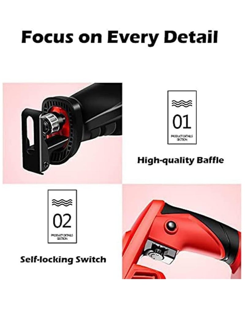 ECVV 1600W Reciprocating Saw Corded Sabre Saw with 2pcs Saw Blades 4/5" Stroke Length 2700RPM Variable Speeds Tool-free Blade Change for Wood & Metal Cutting - Image 5