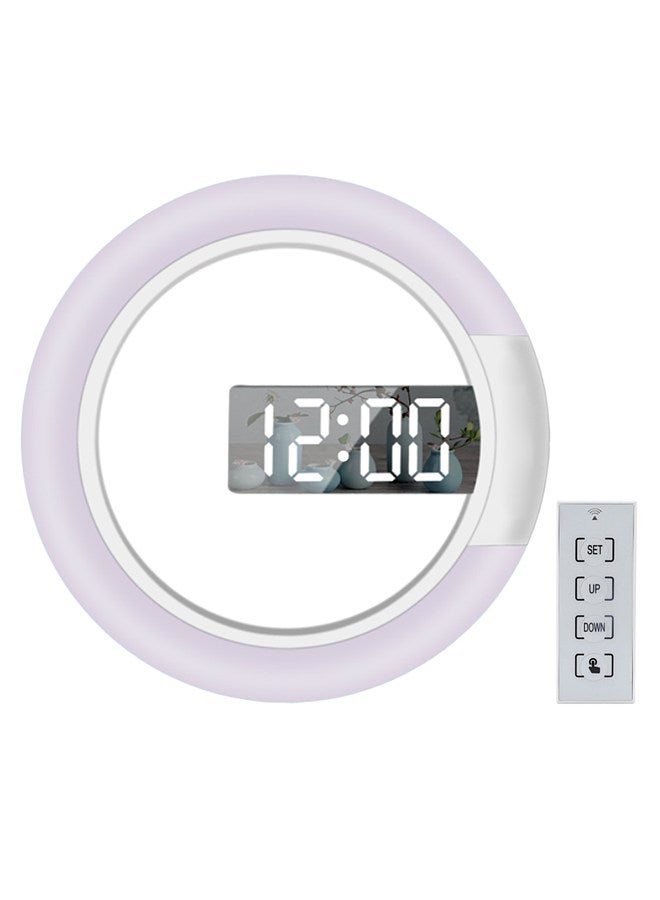 LED Mirror Hollow Wall Clock with Remote Control Round Digital Alarm Clock Wall Decoration Light 7 Colors Nightlight  - Image 1