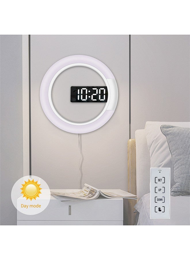 LED Mirror Hollow Wall Clock with Remote Control Round Digital Alarm Clock Wall Decoration Light 7 Colors Nightlight  - Image 5
