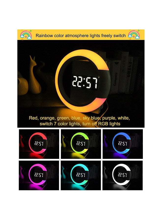 LED Mirror Hollow Wall Clock with Remote Control Round Digital Alarm Clock Wall Decoration Light 7 Colors Nightlight  - Image 2