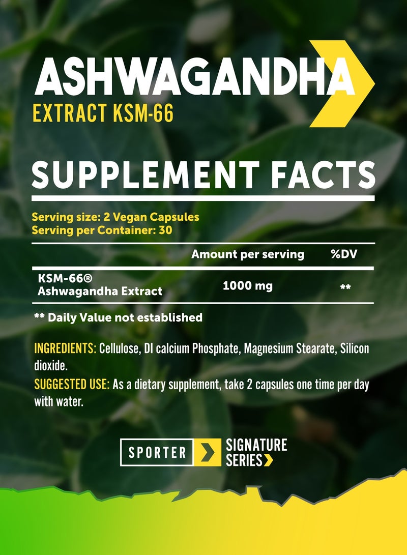 Sporter Ashwagandha KSM-66 – 60 Vegan Capsules | 1000mg High Potency | Stress Relief, Mood & Sleep Support | Boosts Immunity & Energy | Plant-Based Adaptogen Supplement - Image 3