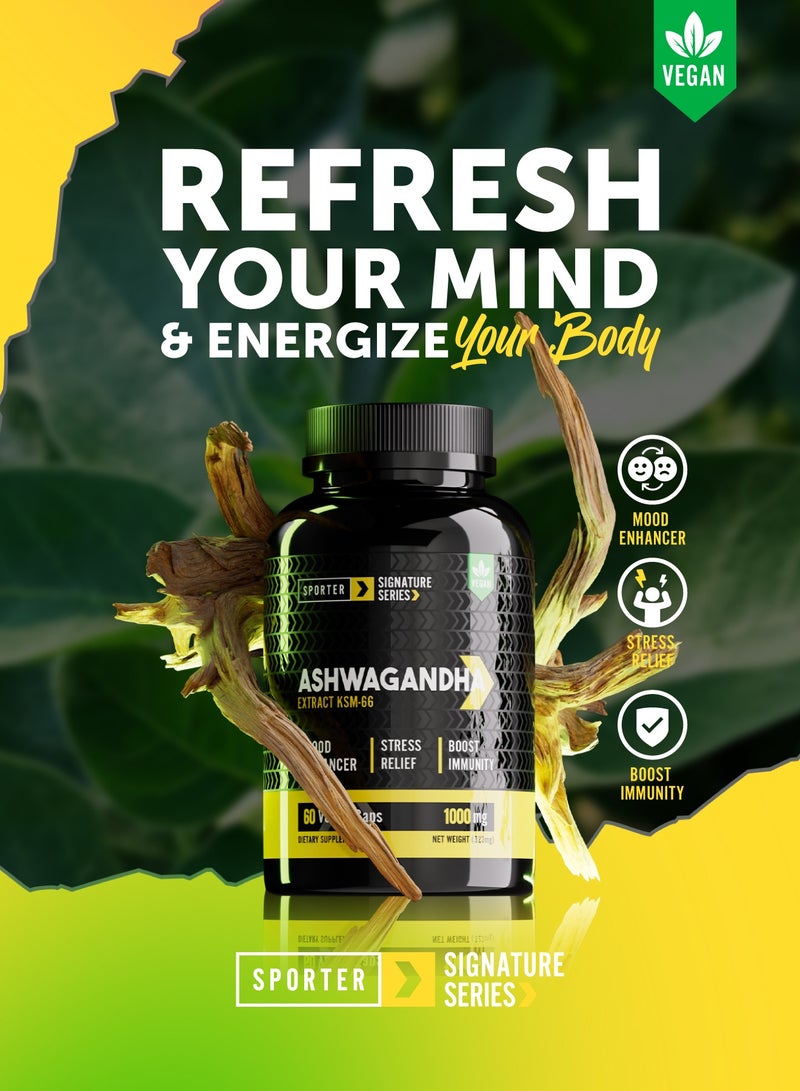 Sporter Ashwagandha KSM-66 – 60 Vegan Capsules | 1000mg High Potency | Stress Relief, Mood & Sleep Support | Boosts Immunity & Energy | Plant-Based Adaptogen Supplement - Image 4