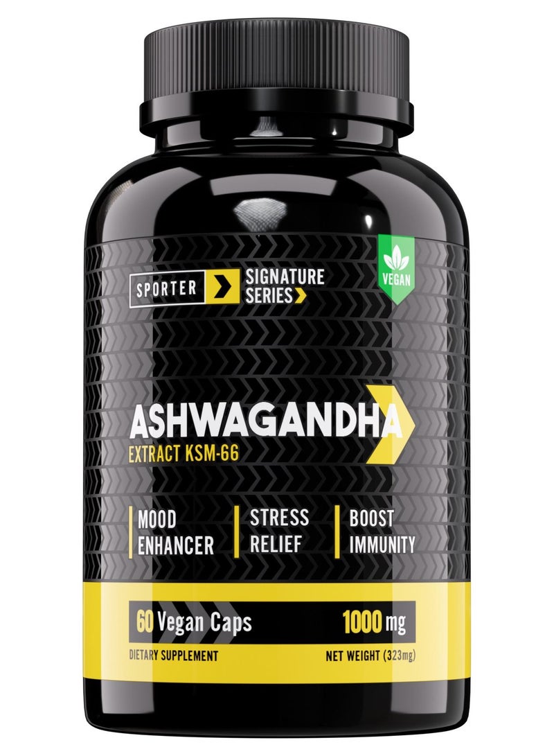 سبورتر أشواغاندا KSM-66 – 60 كبسولة نباتية | 1000 ملغ بتركيز عالي | لتخفيف التوتر، دعم المزاج والنوم | تعزيز المناعة والطاقة | مكمل أدابتوجيني نباتي - Image 1