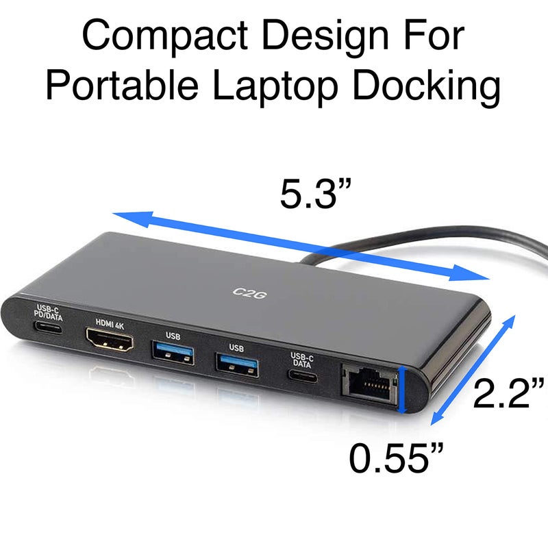 C2G USB-CÂ® 6-in-1 Mini Docking Station with HDMIÂ®, Ethernet, USB and Power Delivery up to 60W - 4K 30Hz - Image 2