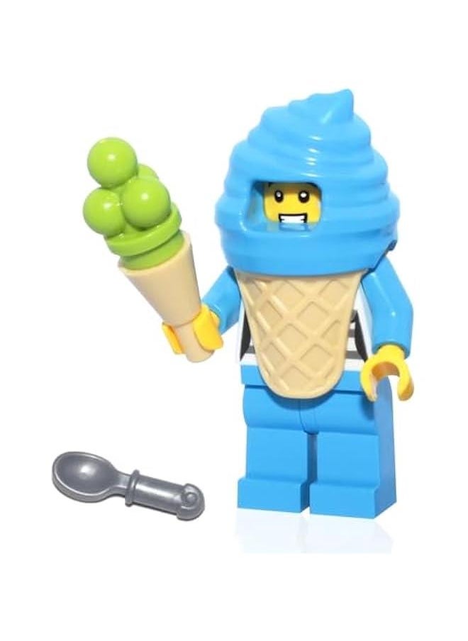 Arabest City Town Minifigure - Boy in Blue Ice Cream Suit (with Ice Cream Cone and Spoon) Very Cute  - Image 2
