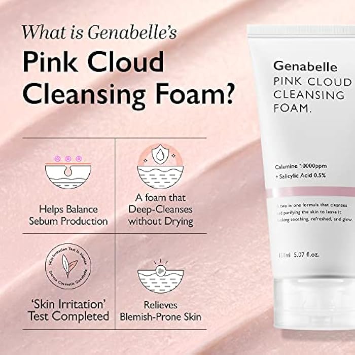 Genabelle Pink Cloud Cleansing Foam - Hydrating Gentle Face Cleanser with Salicylic Acid and Calamine Powder for Blemish Care, Deep Cleansing Face Wash for Normal to Oily Skin, 5.07 fl.oz - Image 4
