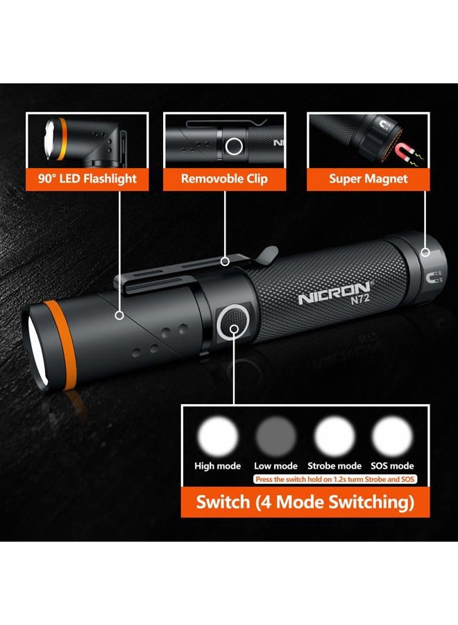 NICRON Flashlight, N72 800 Lumens Tactical Flashlight, 90 Degree Flashlight IPX4 Waterproof Led Flashlight 4 Modes- Best High Lumens are for Camping, Outdoor,Maintain (18650/AAA Not Included) - Image 3