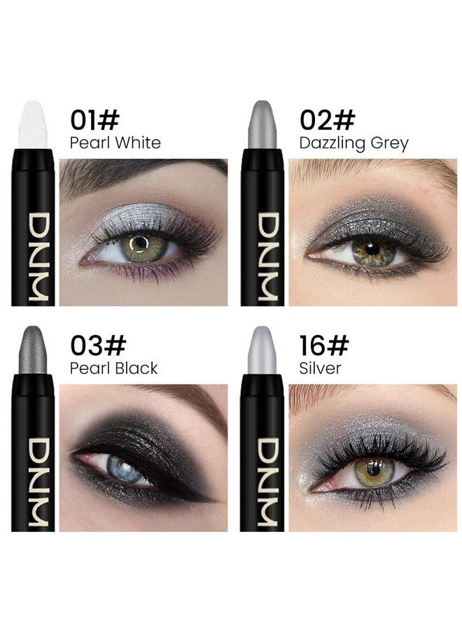 AMY'S DIARY - AMY'S DIARY Eyeshadow Pencil Cream Stick 4Pcs Set, Eye Eyeshadow Waterproof Pearl White Black Grey Silver Shimmer Metallic Eyeshadow Crayon Stick Sombras En Crema Para Ojos (Set01) - Image 1