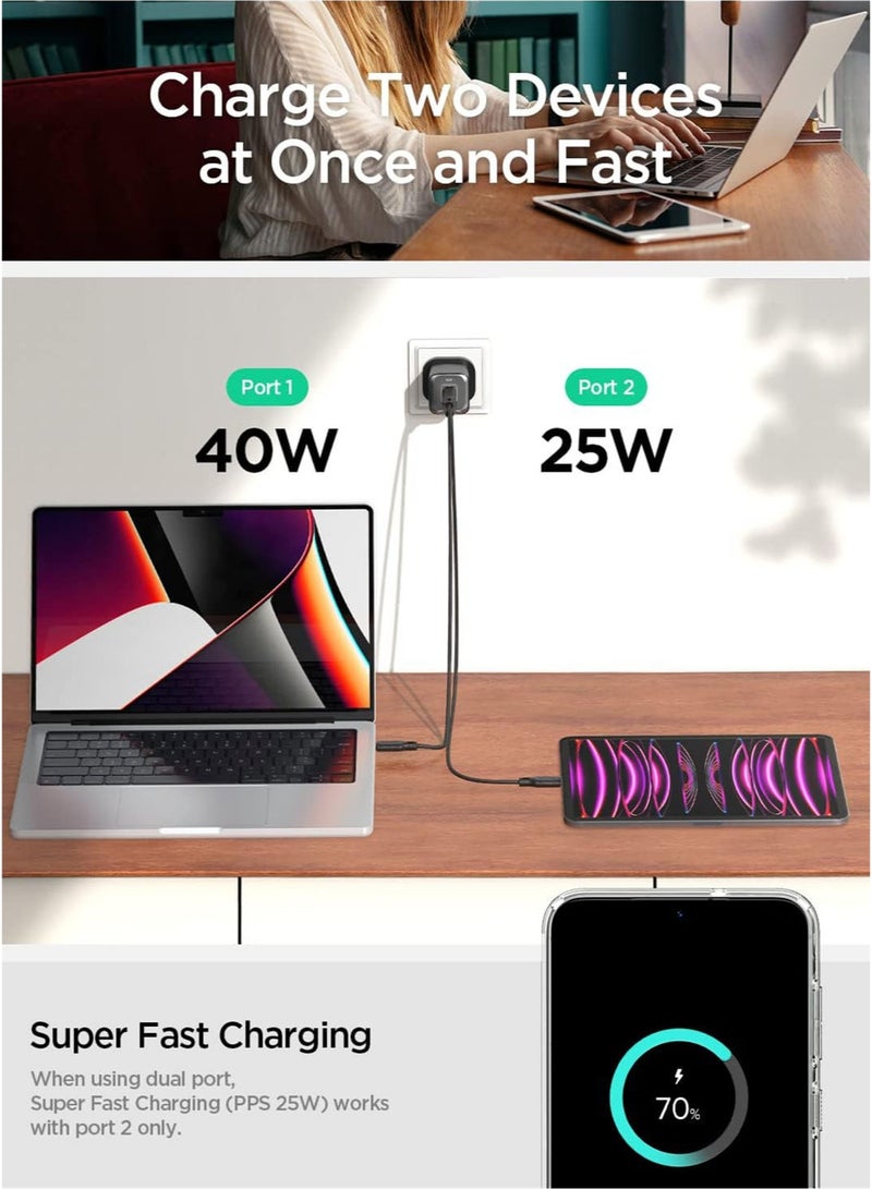 Spigen ArcStation Pro GaN 652 Total 65W Dual Ports USB C Charger PD 3.0 Charging Adapter - Midnight Black - Image 3