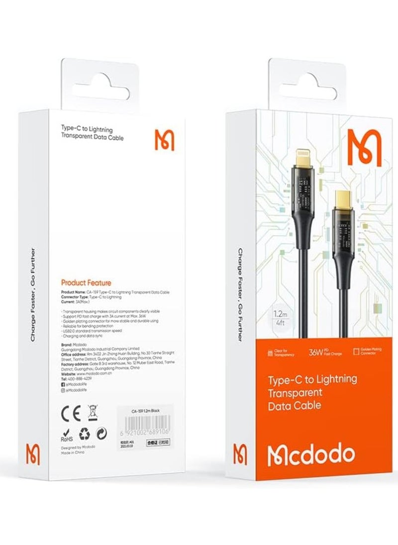 Mcdodo - CA-1590/CA-1591 1.2 Meter 3A 36W Type-C to Lightning Transparent Data Cable - Image 1