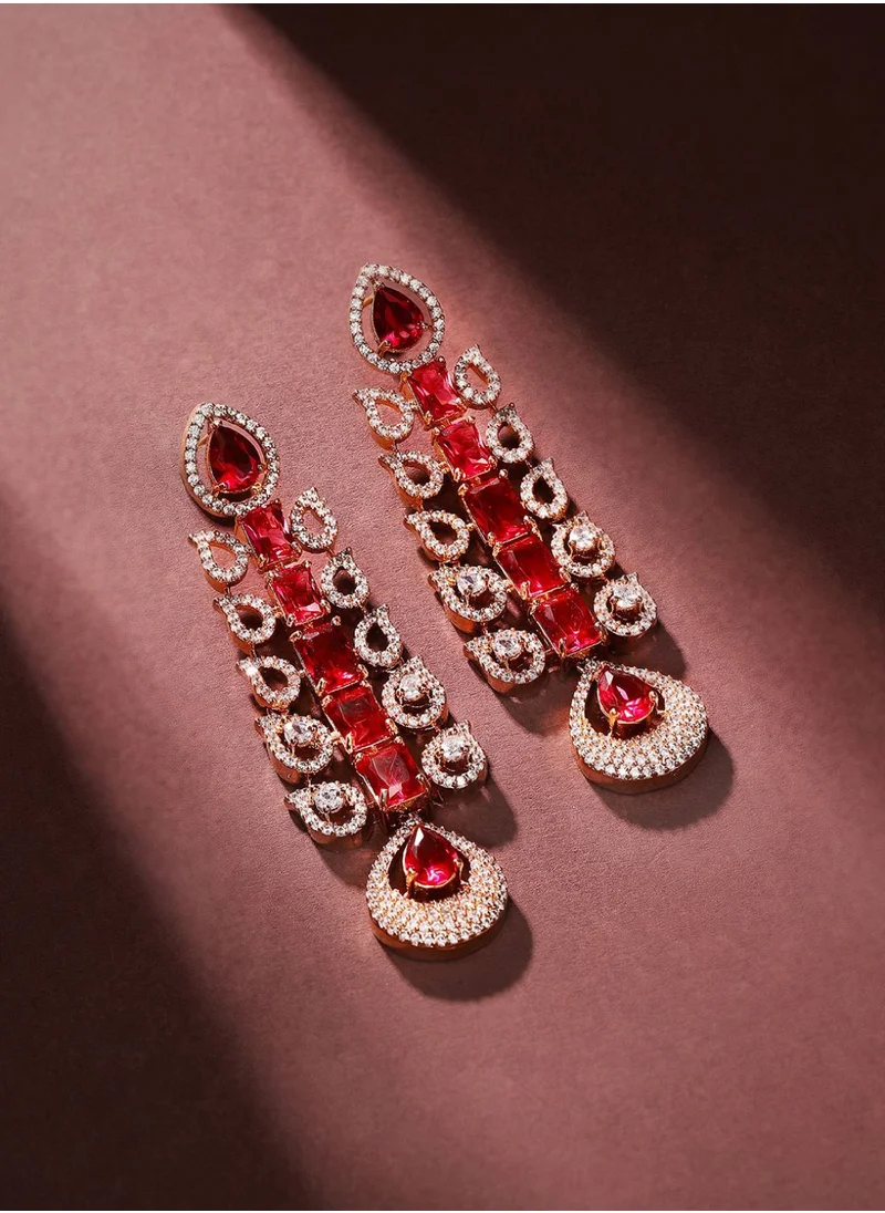 Priyaasi Rose American Diamond Stone Studded Contemporary Drop Earrings