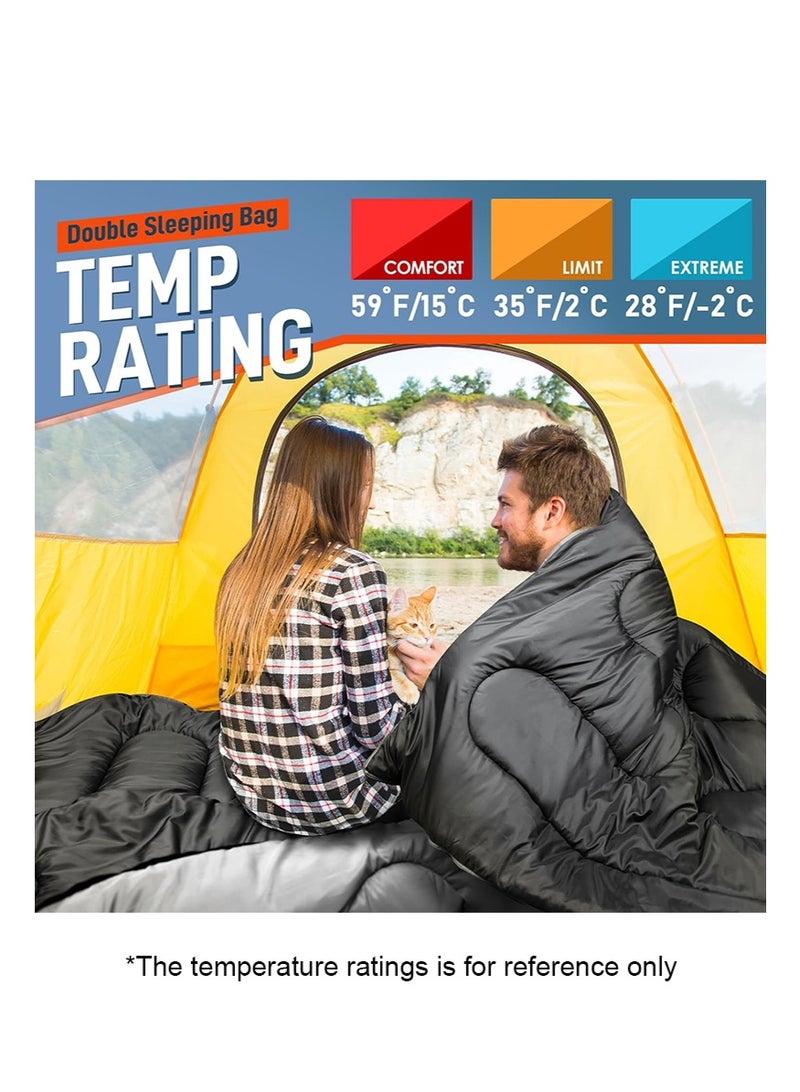 TAPIT Double Sleeping Bag for Adults with Pillows, 2 Person Cold Weather Sleeping Bag with Compression Sack, Queen Size Waterproof Winter Sleeping Bag for Camping Hiking Traveling, 230 * 160cm (3.2KG, Black) - Image 4
