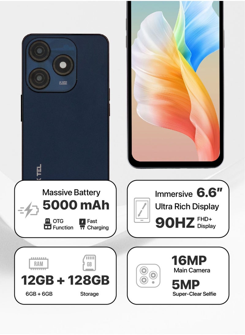 تا كتيل هاتف ذكي Taktel Spark 30 Pro يعمل بنظام Android - سعة تخزين 128 جيجابايت، ذاكرة وصول عشوائي 6 جيجابايت + ذاكرة وصول عشوائي افتراضية 6 جيجابايت، كاميرا 16 ميجابكسل، شاشة عالية الدقة 6.6 بوصة، بطارية 5000 مللي أمبير، ثنائي شريحة الاتصال، إصدار الشرق الأوسط (أسود)  - Image 2