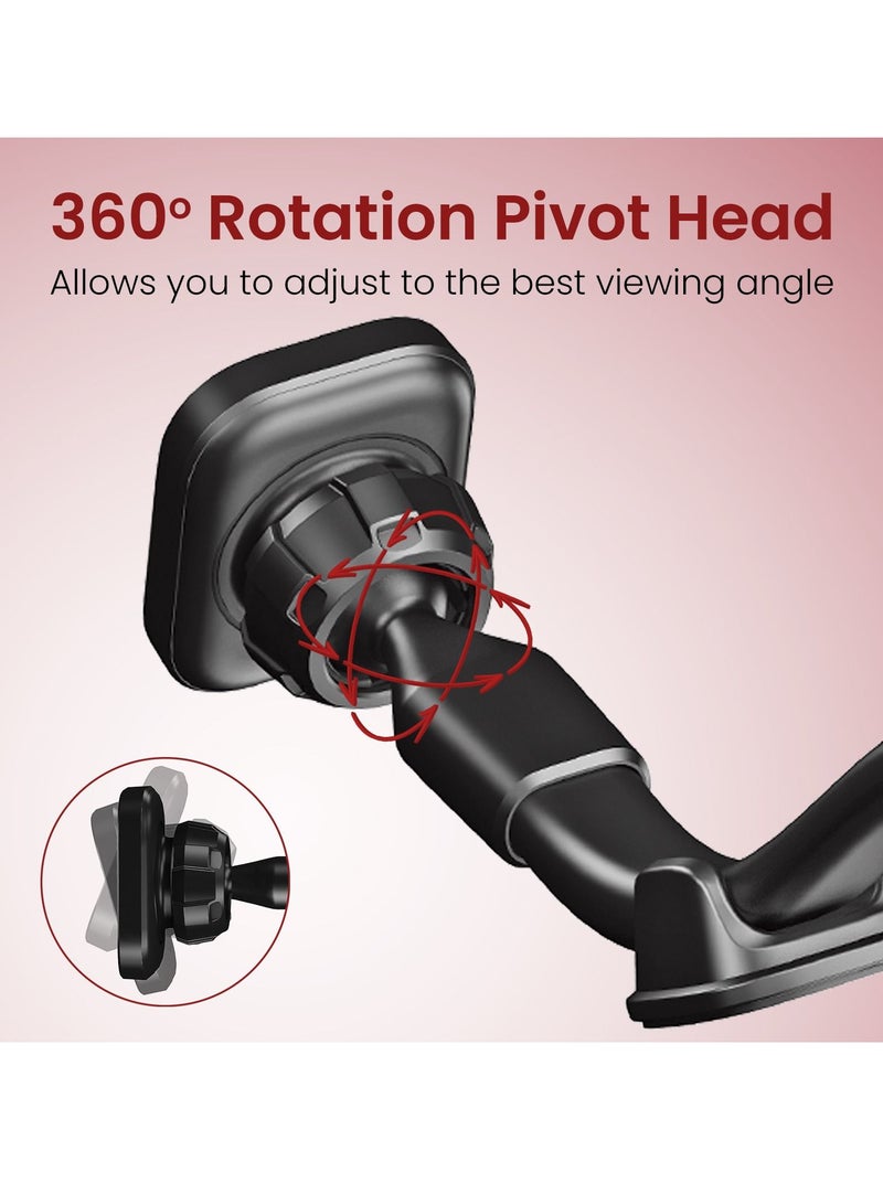Moxedo Magnetic Car Mount Phone Holder Windshield/Dashboard Flexible Long Arm Gooseneck Strong Suction Base 360 Rotation Compatible For iPhone 13/12/11/XS/X Samsung Galaxy