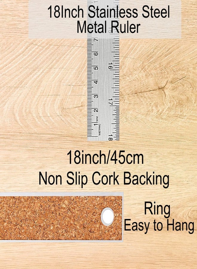 Boompark Metal Ruler 18 Inch: [1 Pieces 18 Inch] Non-Slip Cork Backing Rulers with Inch and Centimeters Prevent Ink Leakage:for School Office Drawing Engineering - Image 2